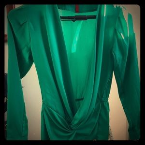H&M Kelly green open blouse with knotted waist